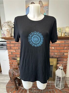Black Tantris Tee with Blue Mandala Graphic -small